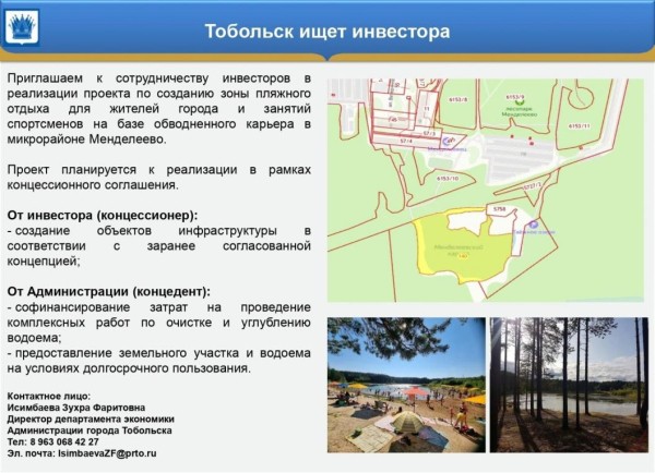 В Тобольске ищут инвестора на организацию пляжа в микрорайоне Менделеево