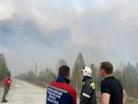 Студенты-спасатели тушат огонь вместе с сотрудниками МЧС в Тюменском районе