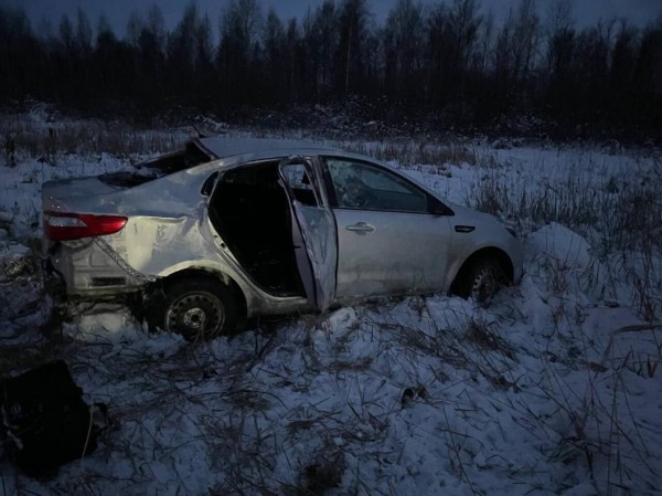 Автомобиль с пятью детьми вылетел в кювет на трассе Тюмень - Омск