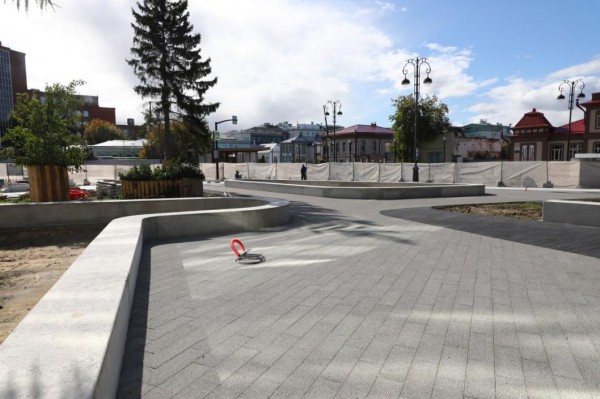 Возле общежития ТюмГУ по улице Дзержинского в Тюмени высадят деревья